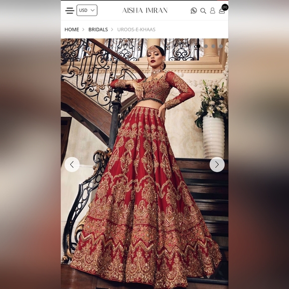 Uroos E Khaas By Aisha Imran -Red and Gold Bridal Lehenga- Pakistani & Indian - Picture 2 of 11
